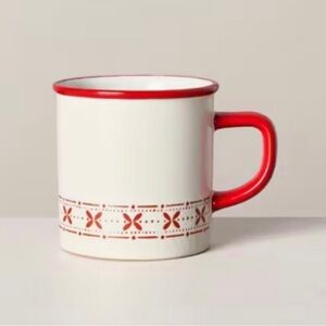 Hearth & Hand 9.5oz Fair Isle Stripe Stoneware Christmas Mug Cream/Red